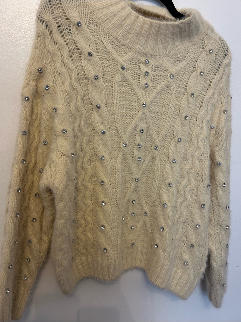 Esqualo Saw Beaded Cable-Knit Cream Sweater